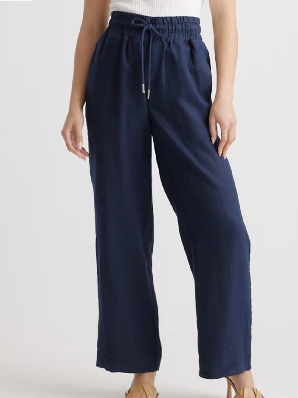 Quince 100% European Linen Wide Leg Pants in Deep Navy | Size Small